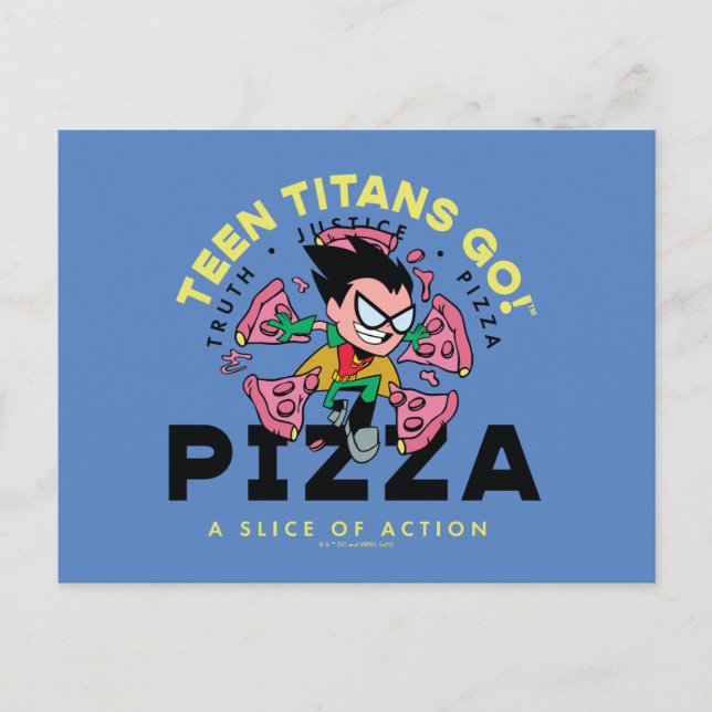 Carte Postale Teen Titans Go! Robin "Vérité Justice Pizza" (Devant)