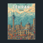 Carte Postale Téhéran Iran Illustration Voyage Art Vintage<br><div class="desc">Conception de voyage rétro de Téhéran dans un style d'emblème. Téhéran,  la capitale de l'Iran,  mélange la vie urbaine moderne avec l'histoire persane ancienne,  offrant aux visiteurs un riche mélange de bazars,  de musées,  de vues sur les montagnes et d'architecture emblématique comme la tour Azadi et la tour Milad.</div>