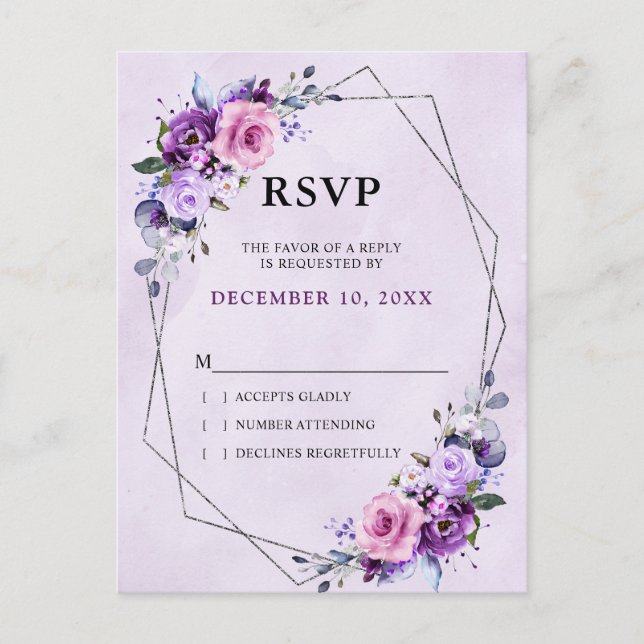 Carte Postale Teintes de lilas violet rose vif Fleurs  RSVP (Devant)