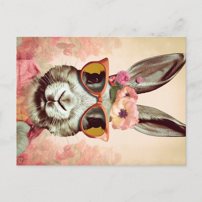 Carte Postale Teintes roses She-Bunny : Un lapin rétro en S Supe (Devant)