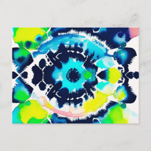 Carte Postale Teinture Tie Dye Bleu Oeil