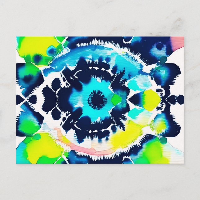 Carte Postale Teinture Tie Dye Bleu Oeil (Devant)