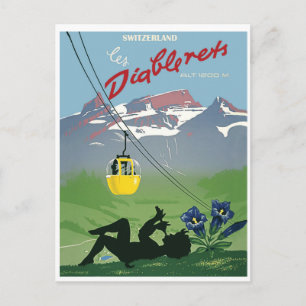 Carte Postale Téléphérique jaune sur la montagne Diablerets, vin