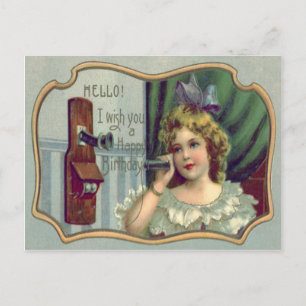 Carte Postale Téléphone Antique de Petite Fille Mignonne
