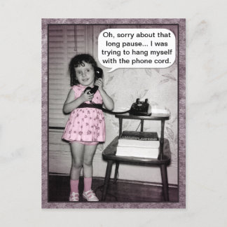 Carte Postale Téléphone photo vintage Humour fille se pendre