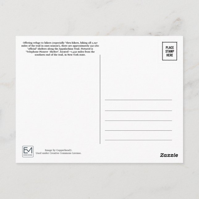 Carte Postale Telephone Pioneers Shelter Appalachian Trail (Dos)