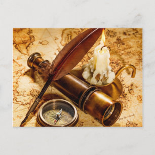 Carte Postale télescope nautique steampunk compas antique