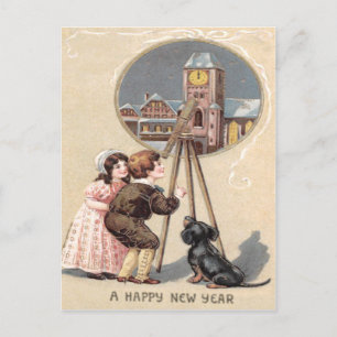Carte Postale Téléscope pour enfants mignons tour horloge chien
