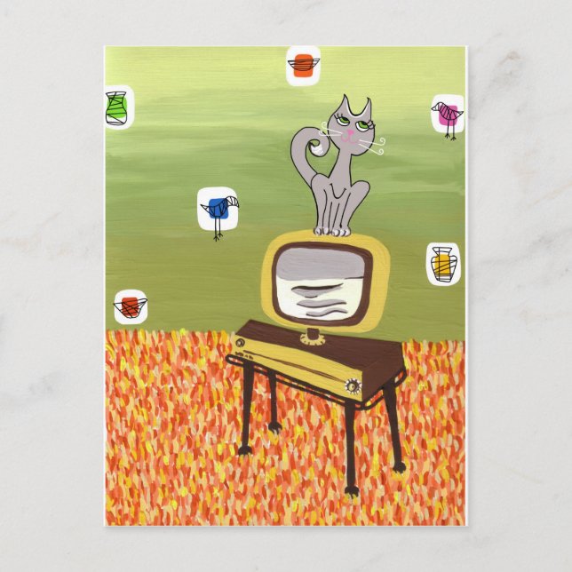 Carte Postale Télévision atomique et chat cool (Devant)
