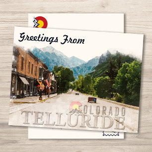Carte Postale Telluride Colorado Ski Mountains Aquarelle