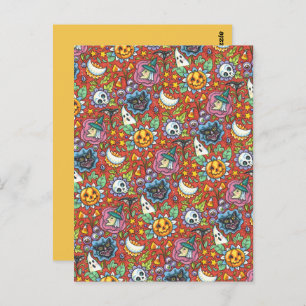 CARTE POSTALE TÉMOIN, CHAT, GHOST, COLORÉ HALLOWEEN FOLK GARDEN