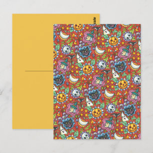 CARTE POSTALE TÉMOIN, CHAT, GHOST, COLORÉ HALLOWEEN FOLK GARDEN