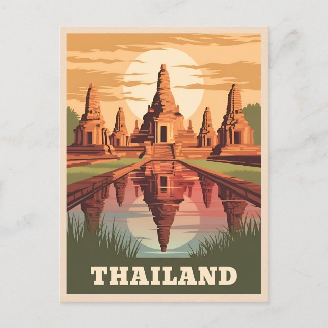 Carte Postale Temple bouddhiste thaïlandais Vintage voyage couch (Devant)