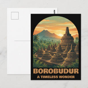 Carte Postale Temple de Borobudur vintage Indonésie Lever de sol