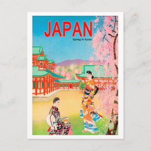 Carte Postale Temple du Japon au printemps, filles geisha en mar