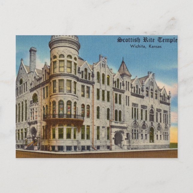 Carte Postale Temple écossais des cerfs, Château Wichita, Kansas (Devant)