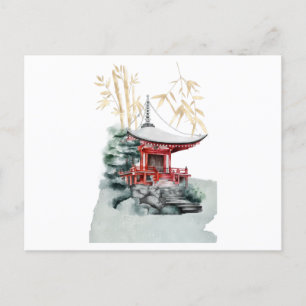Carte Postale Temple japonais et or bambou