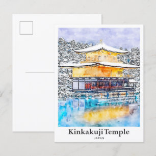 Carte Postale Temple Kinkakuji Japon Art Voyage Aquarelle