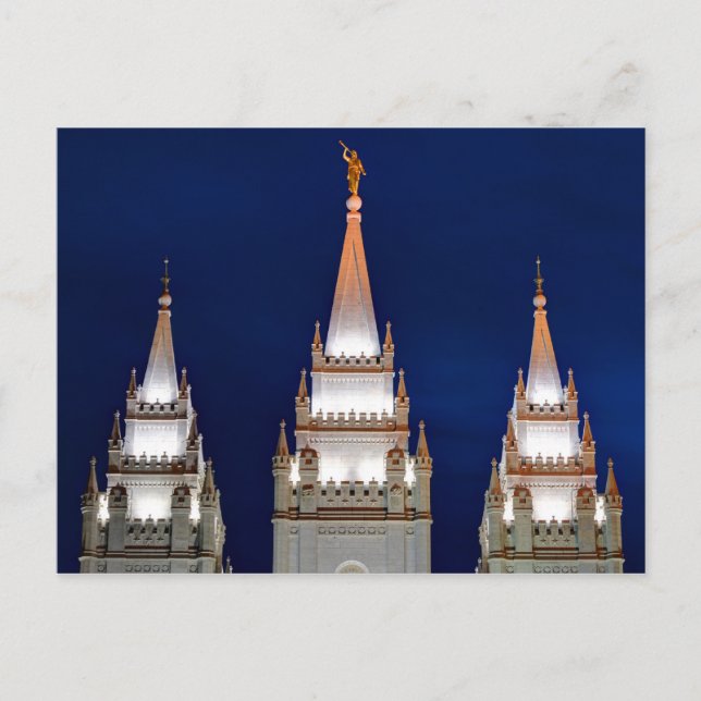 Carte Postale Temple mormon de Salt Lake LDS la nuit (Devant)