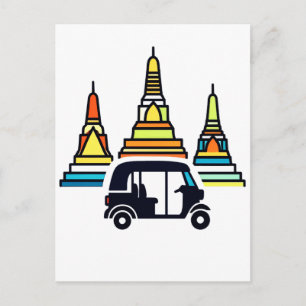 Carte Postale Temples thaïlandais et tuk tuks