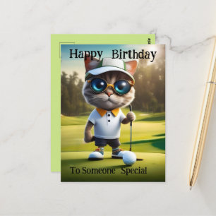Carte Postale Temps de golf : Funny Cat Golf Player, Anniversair