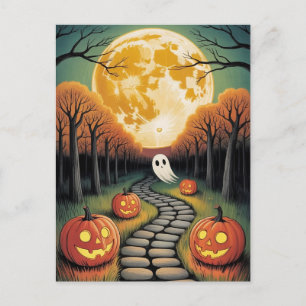 Carte Postale Tendance citrouille fantôme lune forêt Halloween e