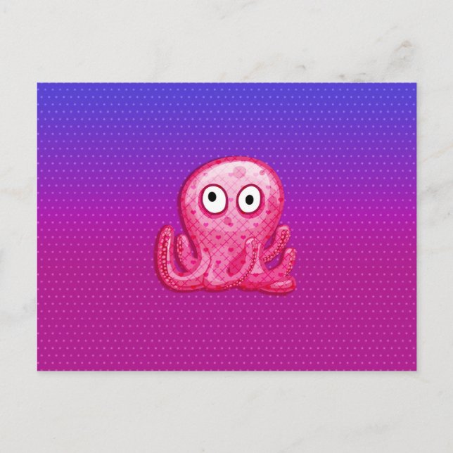 Carte Postale Tendance Octopus rose et violet mou (Devant)