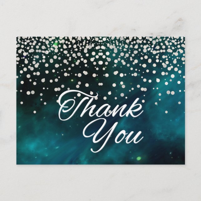 Carte Postale Tendance Pas Cher Blanc Merci Noir Paillettes (Devant)