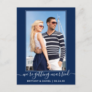 Carte Postale Tendance Se Marier Bleu Marine Sauver La Date
