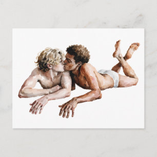 Carte Postale Tendre Étreinte - Illustration aquarelle romantiqu
