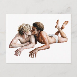 Carte Postale Tendre Étreinte - Illustration aquarelle romantiqu