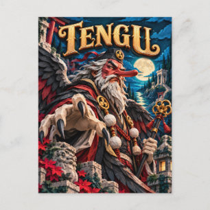 Carte Postale Tengu, monstre en papier découpé