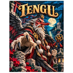 Carte Postale Tengu, monstre en papier découpé