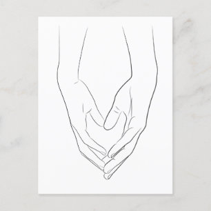 Carte Postale Tenir Les Mains Coeur Ligne Minimale Art Cute Simp