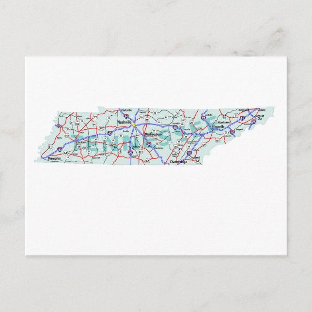 Carte postale Tennessee Interstate Map (Devant)