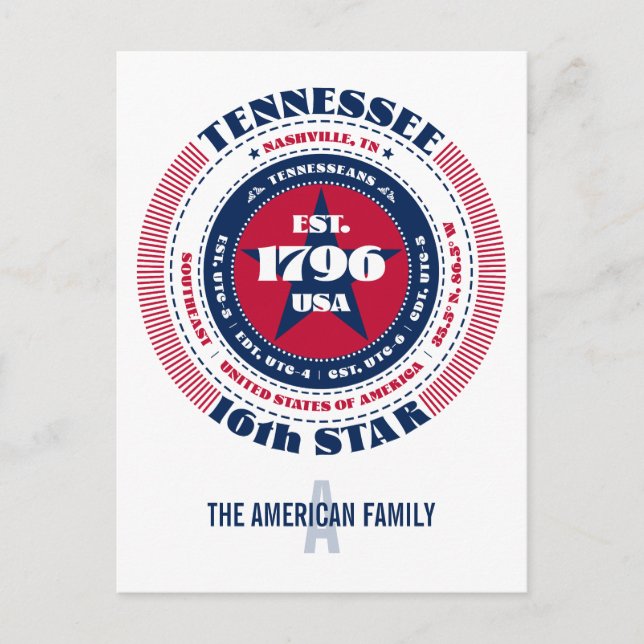 Carte Postale Tennessee, Nashville, TN, Patriotique, Monogramme (Devant)