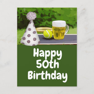 Carte Postale Tennis 50e anniversaire avec Ball and Beer