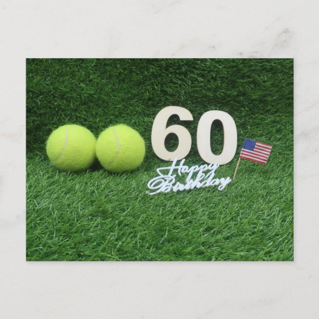 Carte Postale Tennis 60e anniversaire avec balle de tennis et no (Devant)