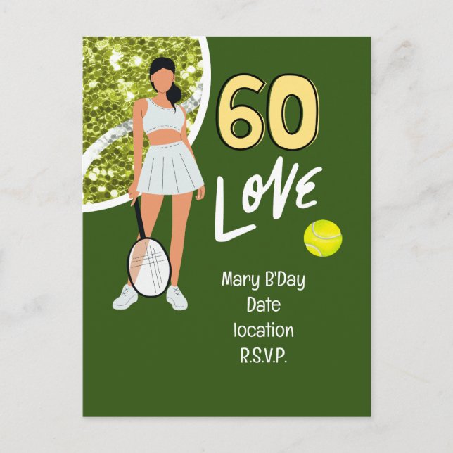 Carte Postale Tennis 60e anniversaire pour femme joueur (Devant)