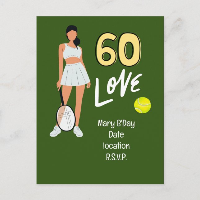 Carte Postale Tennis 60e anniversaire pour joueuse (Devant)