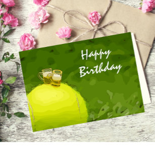 Carte Postale Tennis Anniversaire avec boule et verre de bière