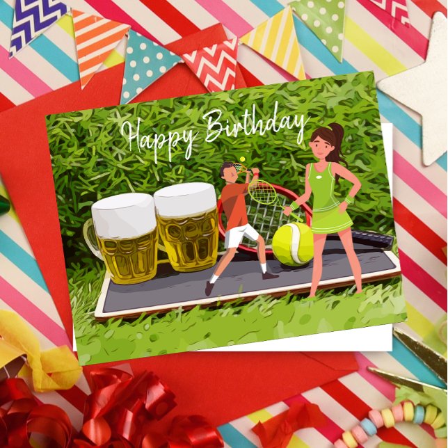 Carte Postale Tennis ball et verre de bière anniversaire (Créateur téléchargé)