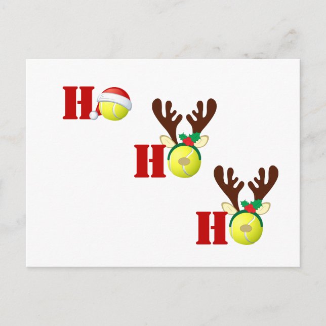 Carte Postale Tennis Ball Ho Ho Ho Santa Reindeer Christmas (Devant)