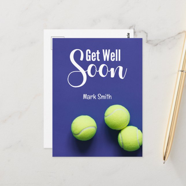 Carte Postale Tennis Bon rétablissement (Devant/Arrière en situation)