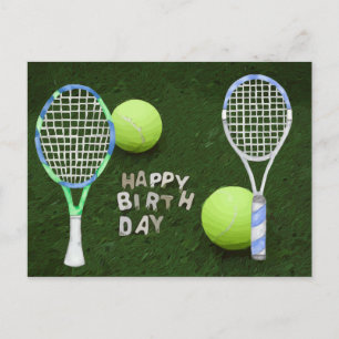 Carte Postale Tennis d'anniversaire avec balles de tennis sur fo