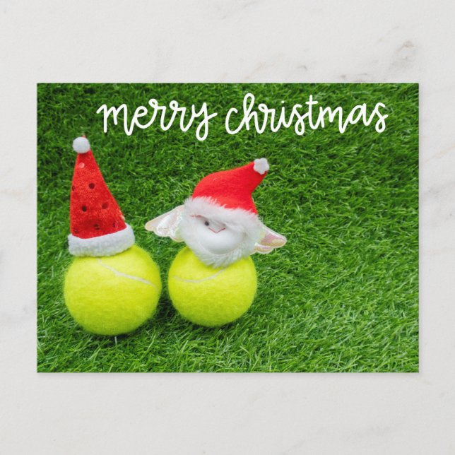 Carte Postale Tennis de Noël avec chapeau de Père Noël sur balle (Devant)