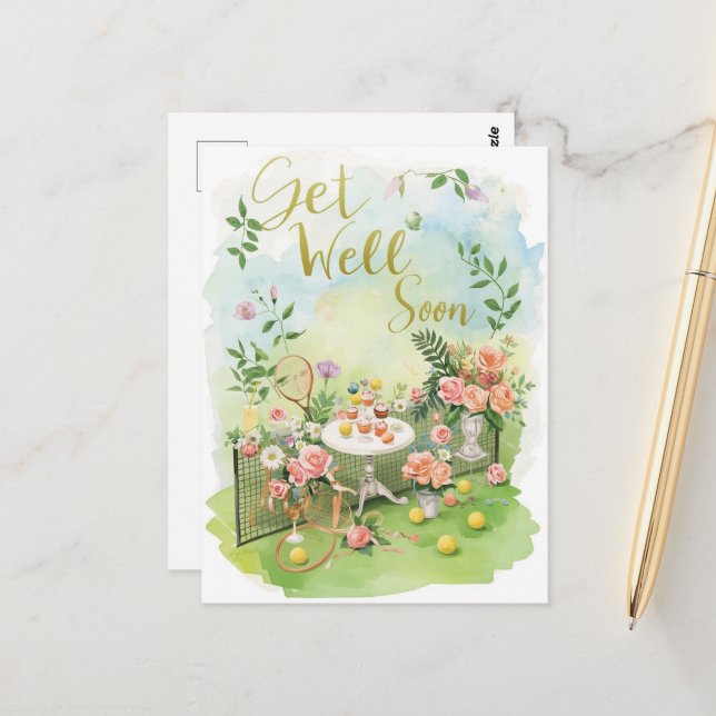 Carte Postale Tennis Get Well Soon  (Devant/Arrière en situation)