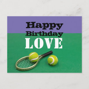 Carte Postale Tennis Joyeux Anniversaire Amour avec balle et raq