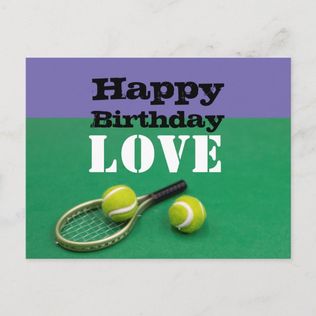 Carte Postale Tennis Joyeux Anniversaire Amour avec balle et raq (Devant)