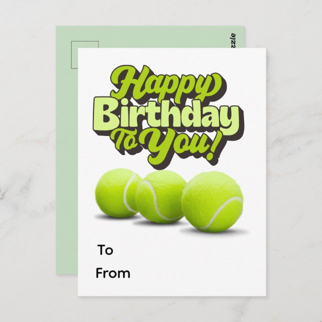 Carte Postale Tennis Joyeux Anniversaire avec balle de tennis  (Devant / Derrière)